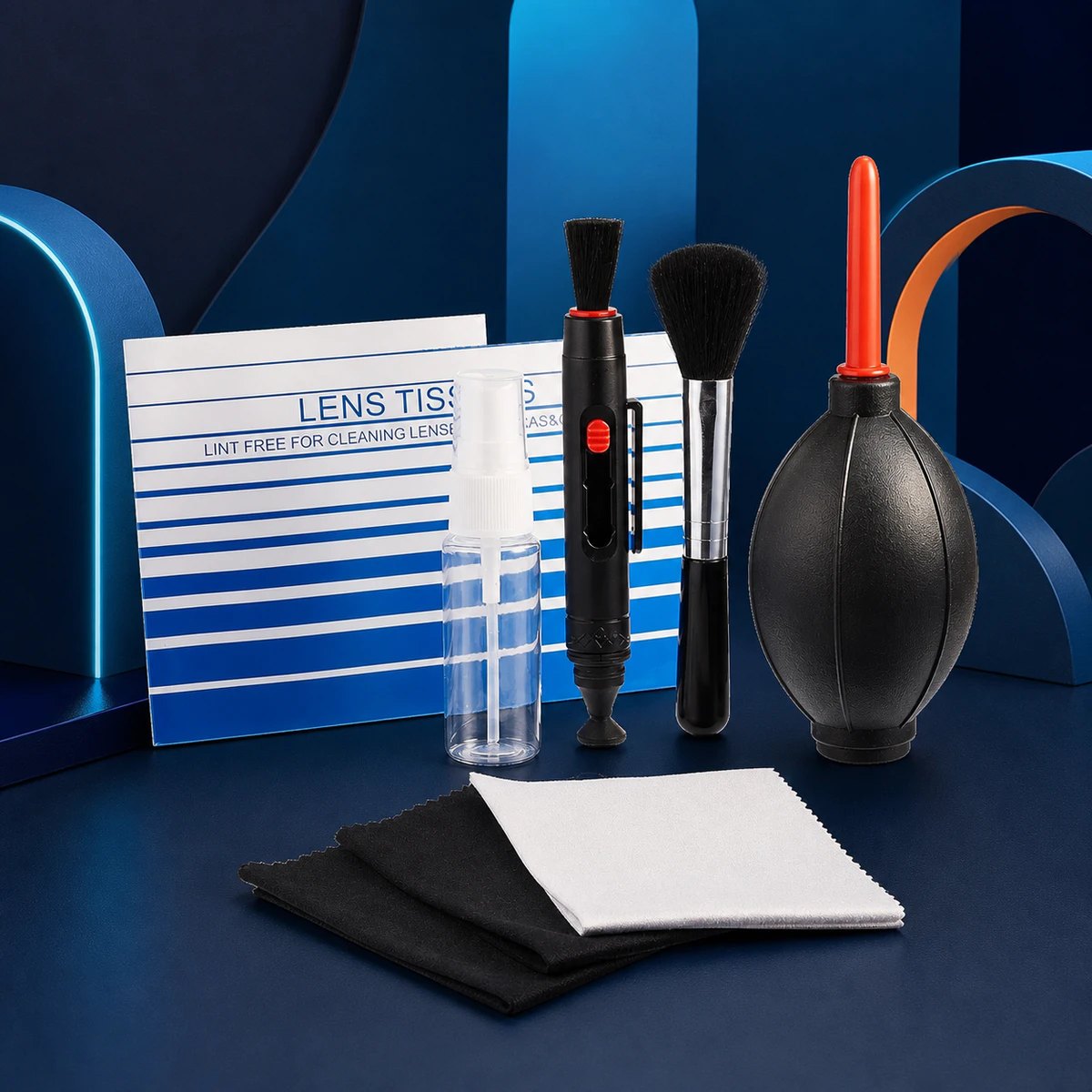 Mise en scène éditoriale — Amazon Basics Kit nettoyage électronique