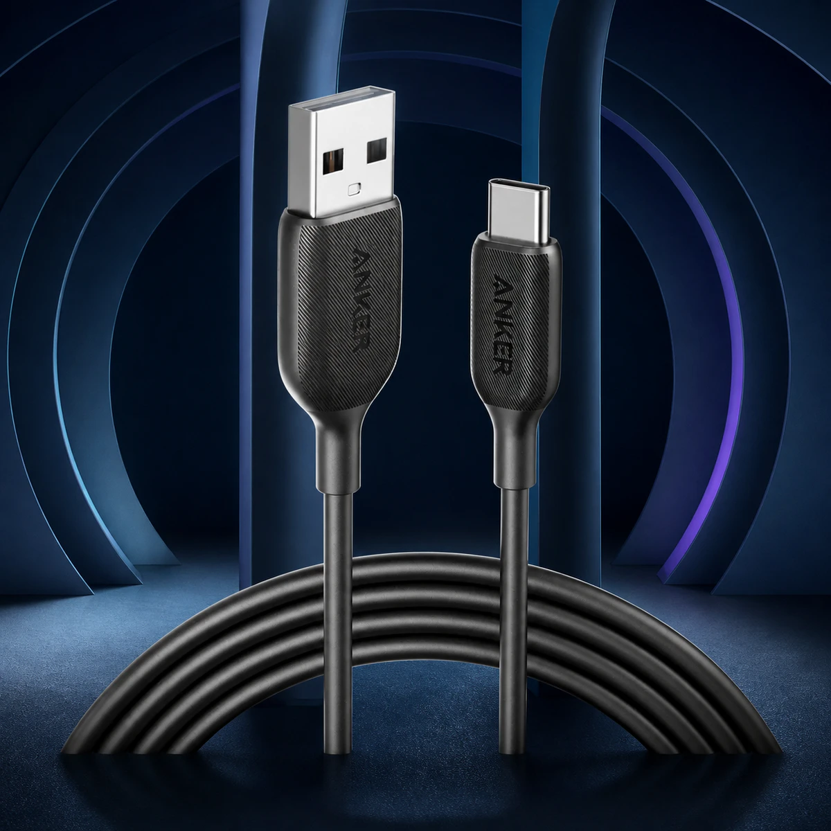 Mise en scène éditoriale — Câble USB-C tressé Anker PowerLine III 3m