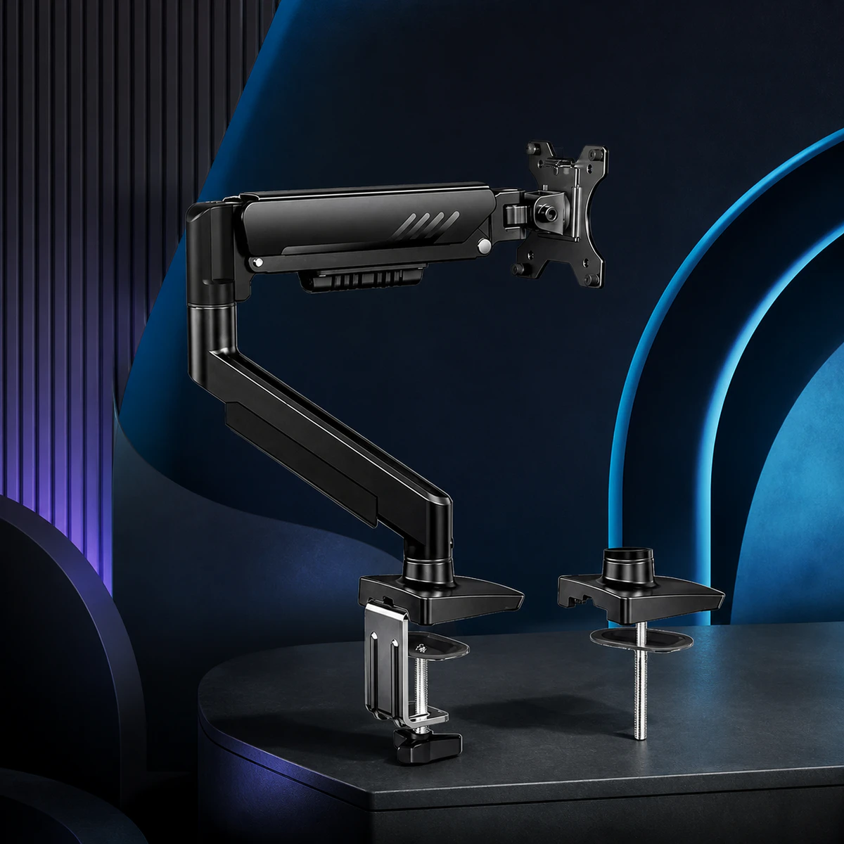 Mise en scène éditoriale — ErGear Bras moniteur simple 17–27 pouces
