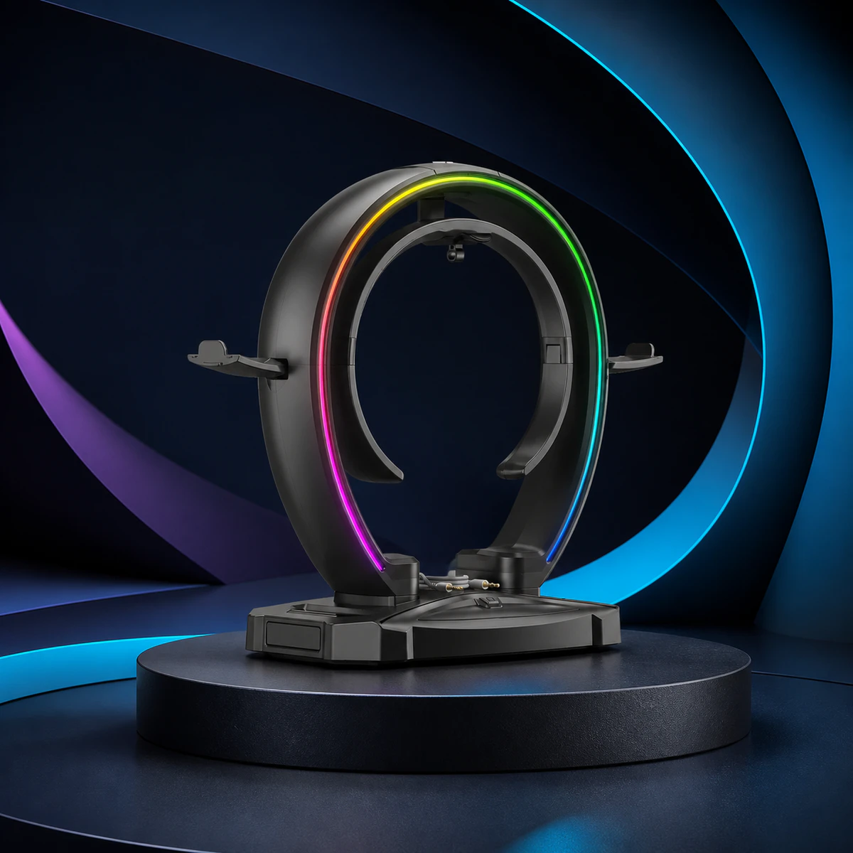 Mise en scène éditoriale — KDD Support casque et manette RGB