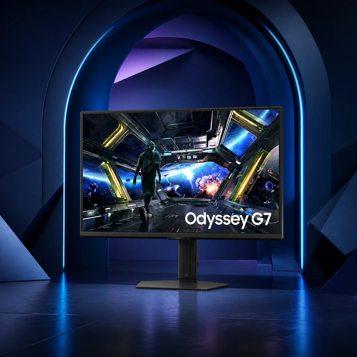 Mise en scène éditoriale — Samsung Odyssey G7 G70D (32" 4K)